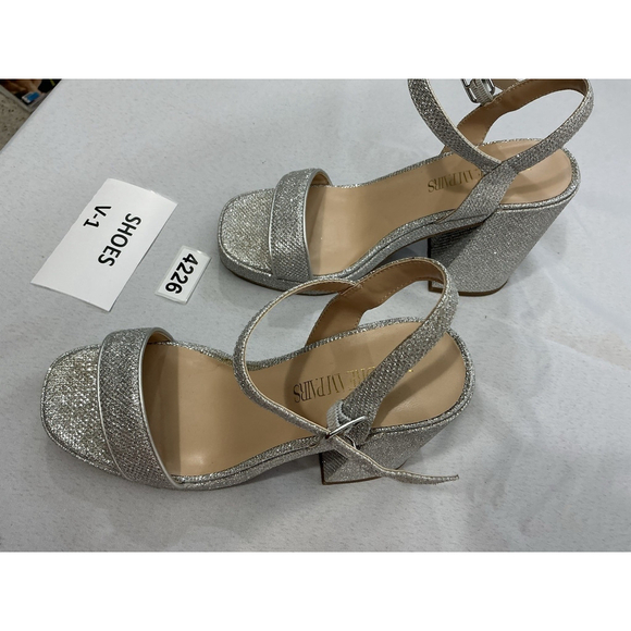 Womans Dream pairs Sandals 7 Ankle Strap Open Toe Block Heel Silver Sparkly - Picture 3 of 8